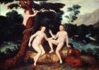 Adam and Eve in the Garden of Eden (oil on panel)