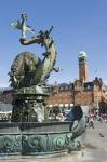 Dragespringvandet, or Bull and Dragon fountain, in Radhuspladsen, Copenhagen, Denmark (photo)