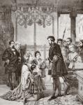 Philippa Welseren begging pardon from Emperor Ferdinand I for her morganatic marriage to his son. From L'Univers Illustre published in Paris in 1868, after a painting by G. Koller.