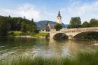 The church of St. John (Cerkev sv Janeza) at the village of Ribcev Laz, at the eastern end of Lake Bohinj, Triglav National Park, Upper Carniola, Slovenia (photo)