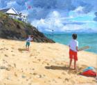 Bowling and batting,Abersoch,2015,(oil on canvas)