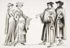 Noble Lady and Maid of Honour and Two Burgesses, after a miniature in 'Merveilles du Monde', from 'Le Moyen Age et La Renaissance' by Paul Lacroix (1806-84) published 1847 (litho)