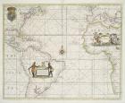 Chart of the Western (now Atlantic) Ocean with rhumb lines by Jeremiah Seller, 1705 (hand coloured print)