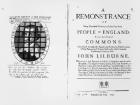 A remonstrance by the Levellers to the House of Commons regarding the imprisonment of their leader John Lilburne (c.1614-57) published 1646 (engraving) (b/w photo)