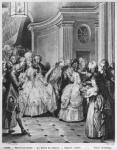 Coming out of the Opera, engraved by Georges Malbeste or Malbete (1743-1809) (engraving) (b/w photo)