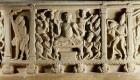 Relief depicting seated Buddha preaching surrounded by worshippers, Mathura School (stone)