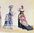 Fashion designs for women from the 1860's (coloured engraving)