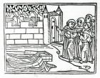 The monks depart Ireland in search of the island of Paradise, illustration from 'The Voyage of St. Brendan', 1499 (woodcut)