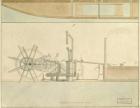 Paddle-wheel, a perspective view of the machinery drawn for R. Fulton, 1809 (patent drawing)