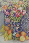Tulips in a Japanese Vase with Fruit (w/c)