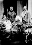 Queen Victoria, Tsar Nicholas II, Tsarina Alexandra Fyodorovna, her daughter Olga Nikolaevna and Albert, Prince of Wales photographed at Balmoral, 1896 (b/w photo)