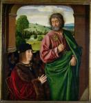 Peter II (1439-1503) Duke of Bourbon presented by St. Peter, left hand wing of a triptych, c.1492-93 (oil on panel)