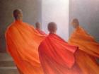 Four Monks on Temple Steps (oil on canvas)