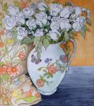 White Roses in a Patterned Jug, 2011 (pencil and w/c on paper)