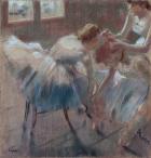 Three Dancers Preparing for Class, c.1880 (pastel on buff-colored wove paper)