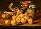 Still life with quinces, a silver fruit dish, bowls. a box for sweets and a butterfly (oil on canvas)