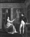Marie Louise (1791-1847) of Habsbourg Lorraine Painting a Portrait of Napoleon I (1769-1821) (oil on canvas) (b/w photo)