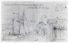 Building new houses on the corner of New Oxford Street and Charlotte Street, 1845 (pencil on paper)