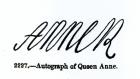 Reproduction of the signature of Queen Anne (1665-1714) (pen & ink on paper) (b/w photo)