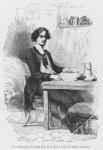 Lucien de Rubempre writing a letter, illustration from 'Les Illusions perdues' by Honore de Balzac, engraved by Antoine Alphee Piaud (19th century) (engraving) (b/w photo)