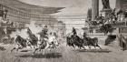 Chariot race at Roman games, after a painting by Alejandro Wagner, from 'Album Artistico', published c.1890 (litho)