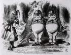Tweedledum and Tweedledee, illustration from 'Through the Looking Glass', by Lewis Carroll, 1872 (engraving) (b&w photo)