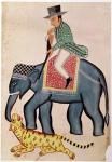 An Englishman Shooting a Tiger from an Elephant, Indian miniature by a Kalighat artist, Calcutta, c.1830 (w/c)