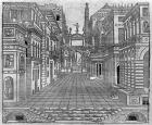 Set design for a tragic scene (engraving) (b/w photo)