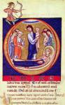 Historiated initial depicting the death of the Virgin, from an unknown manuscript, 12th-13th century (vellum)