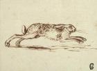 A Hare Running, With Ears Laid Back (pen & ink on paper)