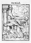 Death and the Mendicant Friar, from 'The Dance of Death', engraved by Hans Lutzelburger, c.1538 (woodcut) (b/w photo)