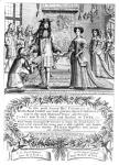 John Ogilby presenting his subscription list for 'Britannia' to the King and Queen, detail from Morgan's map of London, 1682 (engraving)