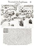 The Arrival of the Englishmen in Virginia, plate from 'A Brief and True Report of the New Found Land of Virginia' by Thomas Harriot (1560-1621) engraved by Theodore de Bry, pub. 1590 (engraving) (b&w photo)