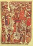 Ms. Supp. Pers. 1113 f.126v Genghis Khan and his wife Bortei enthroned before courtiers, folio from a book called Jami' al Tawarikh ("Universal History") by Rashid ad-Din (1247-1318) (vellum)