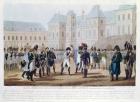 Napoleon I (1769-1821) Kissing the Flag, or The Farewell at Fontainebleau, 20th April 1814 (coloured engraving)
