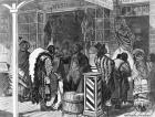 Indians Trading at a Frontier Town, from 'Harper's Weekly', November 13th 1875 (engraving) (b&w photo)