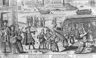The Sad Embarkation of the Prostitutes of Paris to the French Colonies of New Orleans and their Farewells to their Doctors, Apothecaries and Lovers (engraving) (b/w photo)