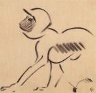 Crouching Monkey, c.1912-13 (black charcoal on grey wove paper)