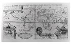 World Map detailing the Expeditions and Global Circumnavigation of Sir Francis Drake (c.1540-96) 1577-2580 (engraving) (b&w photo)