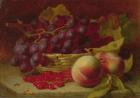 A still life of red currants, peaches and grapes in a basket (oil)