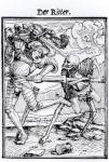 Death and the Knight, from 'The Dance of Death', engraved by Hans Lutzelburger, c.1538 (woodcut) (b/w photo)