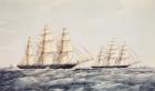The tea clippers Taeping (left) and Ariel (right) in The Great Tea Race of 1866, from China to London (colour litho)