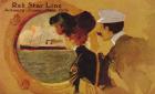 Poster advertising the 'Red Star Line' from Antwerp to New York via Dover (colour litho)