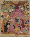 Fight between Bahrama and Tazaw, illustration from the 'Shahnama' (Book of Kings) by Abu'l-Qasim Manur Firdawsi (c.934-c.1020) 1619 (gouache on paper)