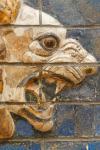 Istanbul, Turkey. Archeological Museum. Glazed brick lion in relief from the "procession street", Babylon, dating from the Nebuchadnezzar II period circa 604-562 BC.