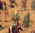 Children's Games (Kinderspiele): detail of children playing leap-frog, 1560 (oil on panel) (detail of 68945)