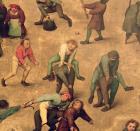 Children's Games (Kinderspiele): detail of children playing leap-frog, 1560 (oil on panel) (detail of 68945)