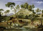 Landscape with Shepherds and Cows and at the Spring, 1832-34 (oil on canvas)