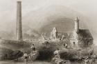 The Ruins at Glendalough, County Wicklow, Ireland, from 'Scenery and Antiquities of Ireland' by George Virtue, 1860s (engraving)