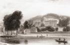 19th century view of Beaumont Lodge, Old Windsor, Berkshire, England. Sold in 1854 to the Society of Jesus and renamed Beaumont College, a Jesuit public school. From Churton's Portrait and Lanscape Gallery, published 1836.